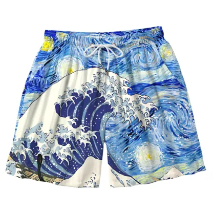 Tokyo-Tiger Waves Under The Starry Night Aloha Mens Swim Trunks