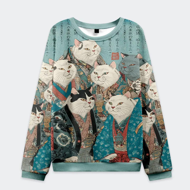 Tokyo-Tiger Formal Gathering of Ukiyo-e Cat Nobles Christmas Ugly Sweatshirt