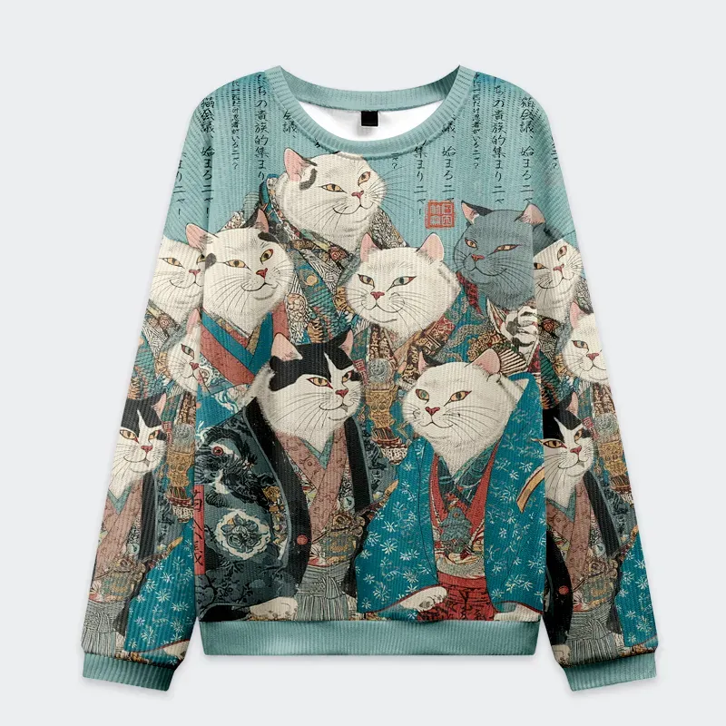 Tokyo-Tiger Formal Gathering of Ukiyo-e Cat Nobles Christmas Ugly Sweatshirt
