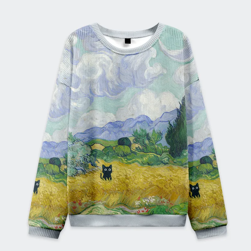 Tokyo-Tiger Black Cat In The Wheat Field Christmas Ugly Sweatshirt