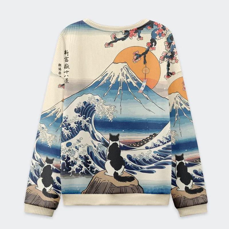 Tokyo-Tiger Cat Looking At The Great Wave Christmas Ugly Sweatshirt