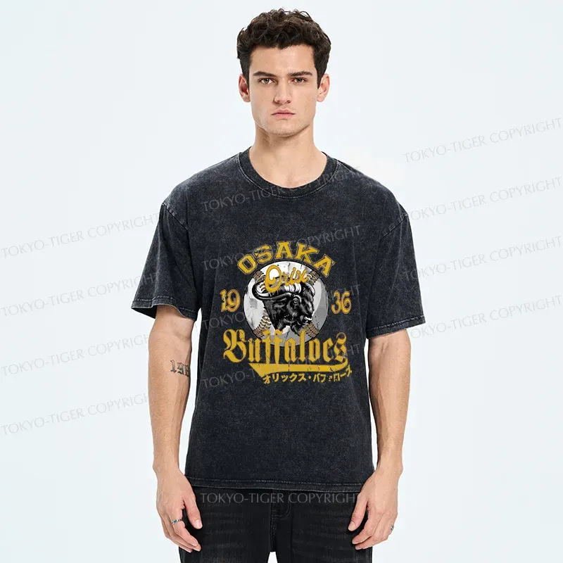 Tokyo-Tiger Japanese Baseball Bison Washed T-Shirt