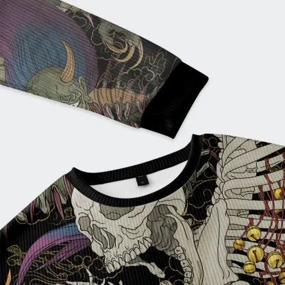 Tokyo-Tiger Japanese Yokai And Skeletons Christmas Ugly Sweatshirt