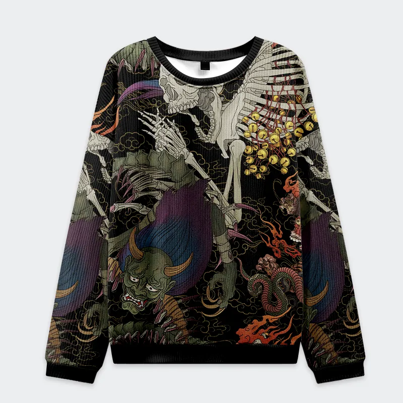 Tokyo-Tiger Japanese Yokai And Skeletons Christmas Ugly Sweatshirt