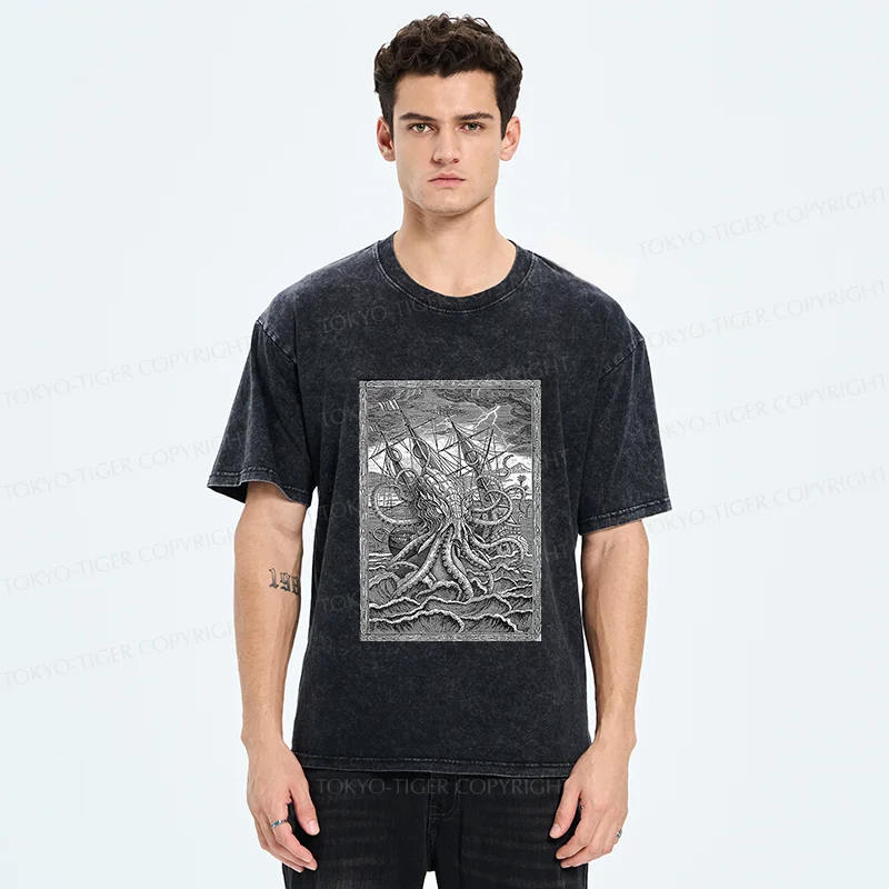 Tokyo-Tiger Octopus Attack Washed T-Shirt
