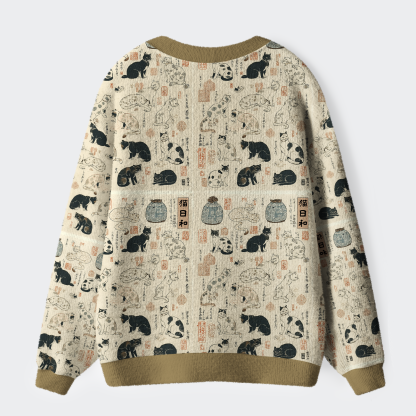 Tokyo-Tiger Whiskers in Ukiyoe Ugly Cardigan Sweater