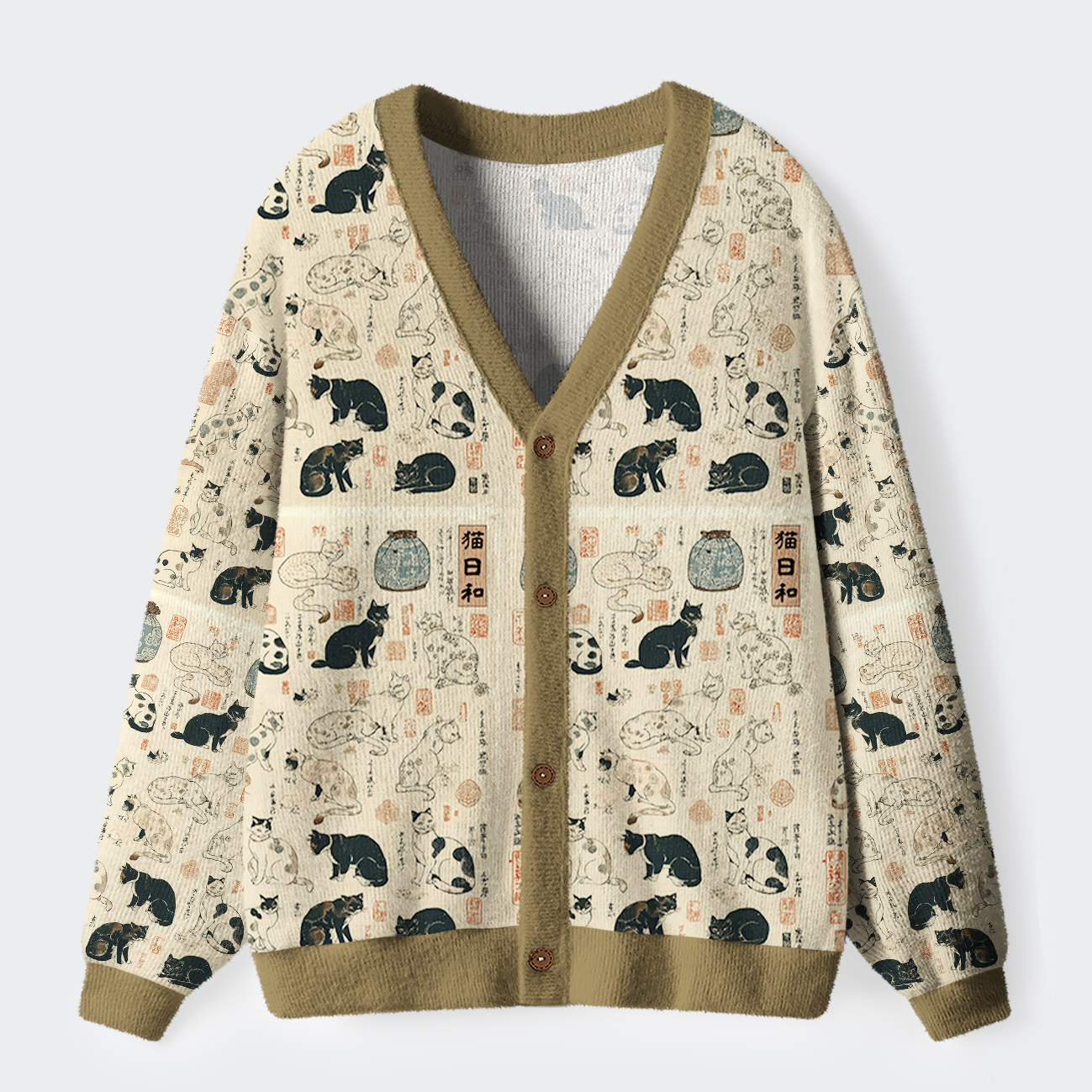 Tokyo-Tiger Whiskers in Ukiyoe Ugly Cardigan Sweater
