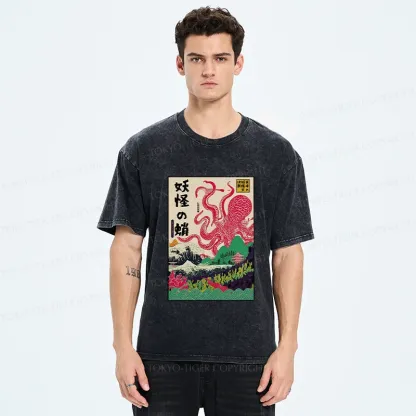 Tokyo-Tiger Octopus Japanese Yokai Washed T-Shirt