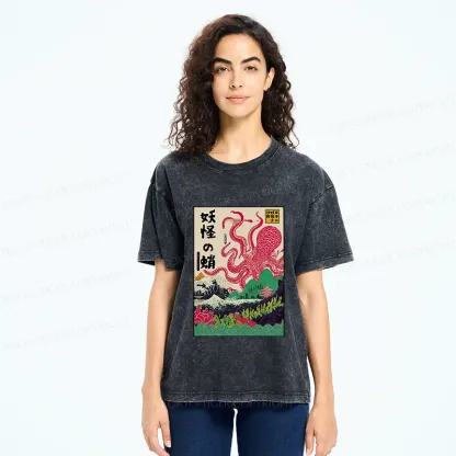 Tokyo-Tiger Octopus Japanese Yokai Washed T-Shirt