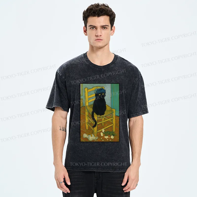 Tokyo-Tiger Black Cat or Van Gogh Washed T-Shirt