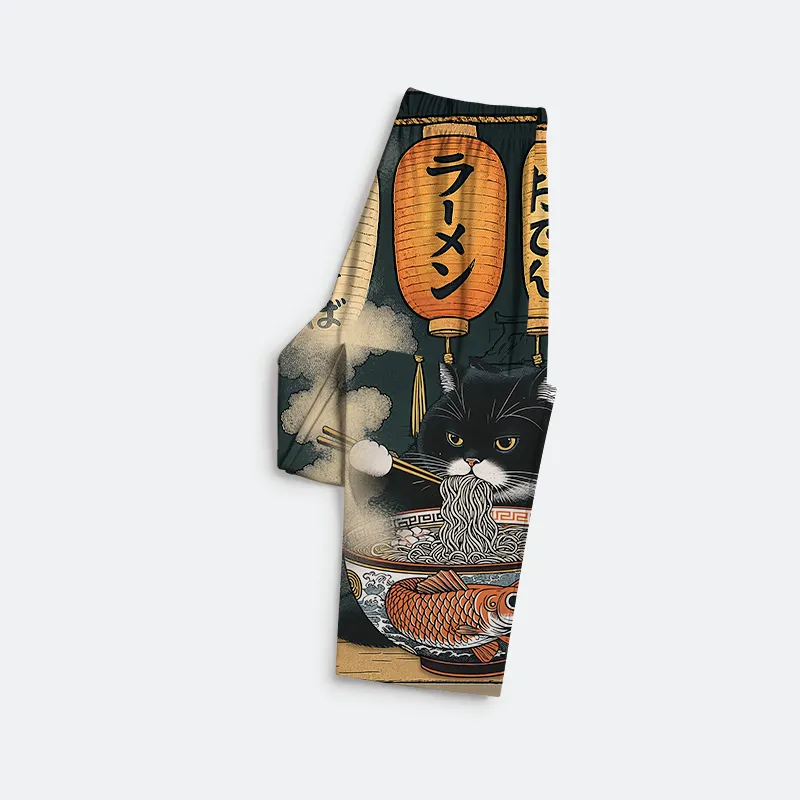 Tokyo-Tiger Fat Cat Eating Ramen Family Pajama Sets