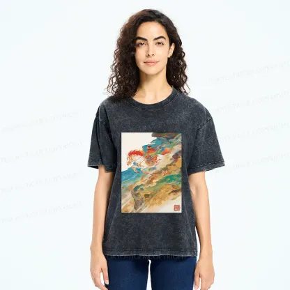Tokyo-Tiger Landscape Painting Washed T-Shirt
