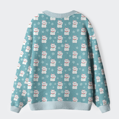 Tokyo-Tige Maneki Neko&Sakura Ugly Cardigan Sweater