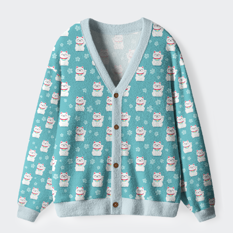 Tokyo-Tige Maneki Neko&Sakura Ugly Cardigan Sweater