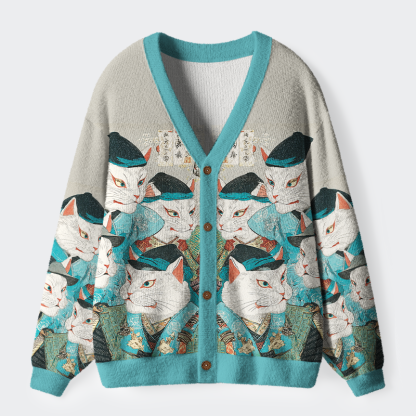 Tokyo-Tige Edo Cat Chronicles Ugly Cardigan Sweater