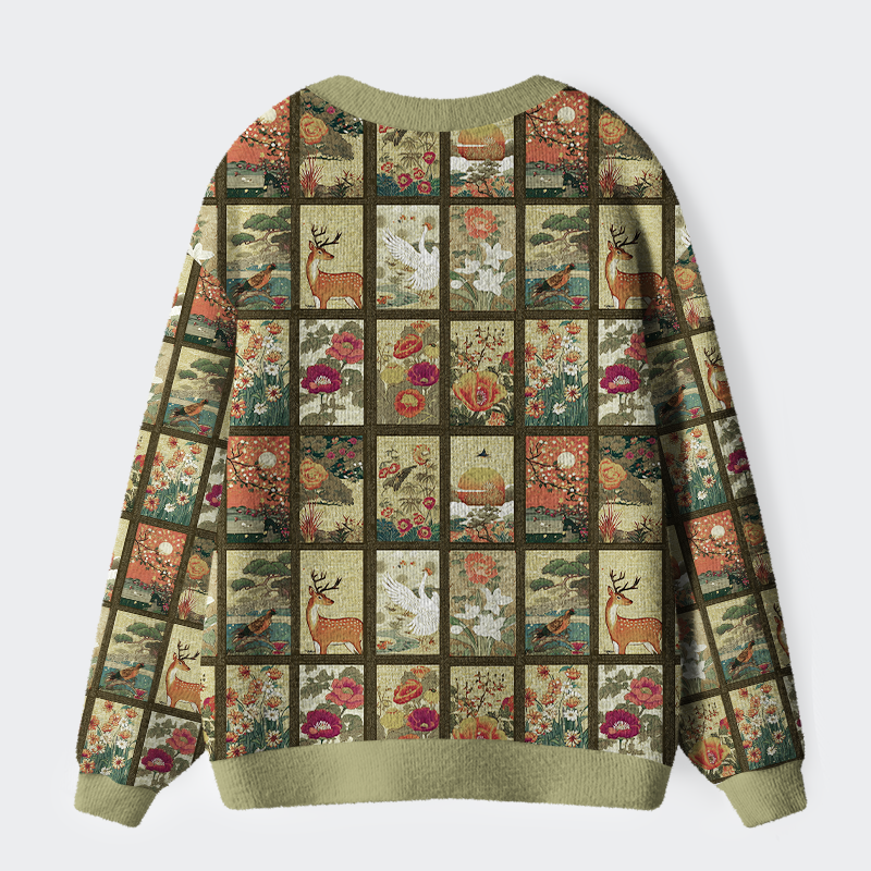 Tokyo-Tiger Ukiyoe Floral Patchwork Ugly Cardigan Sweater