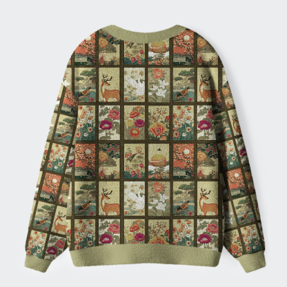Tokyo-Tiger Ukiyoe Floral Patchwork Ugly Cardigan Sweater