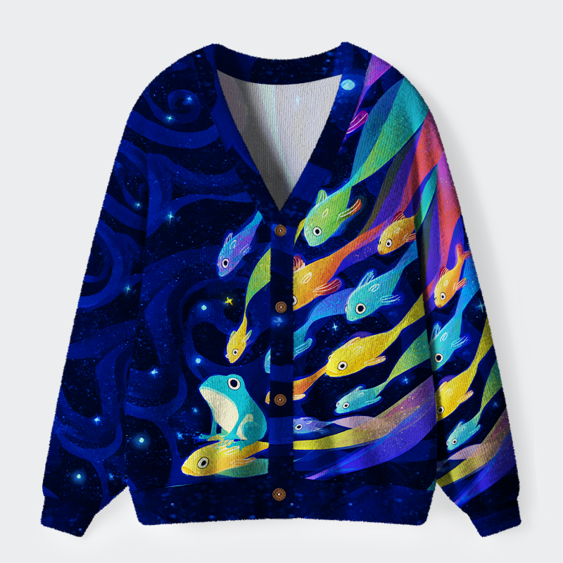 Tokyo-Tiger Galaxy of Fish&Frog Ugly Cardigan Sweater