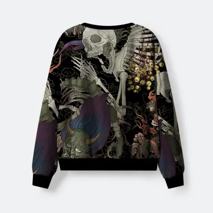 Tokyo-Tiger Japanese Yokai And Skeletons Flannel Pajama Set