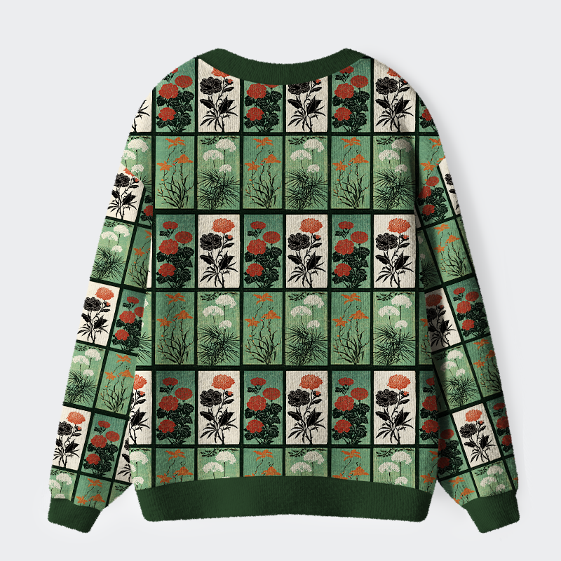 Tokyo-Tiger Ukiyoe Evergreen Elegance Ugly Cardigan Sweater