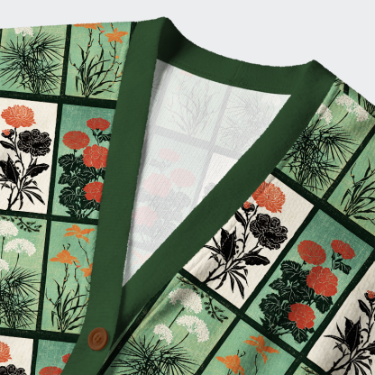Tokyo-Tiger Ukiyoe Evergreen Elegance Ugly Cardigan Sweater