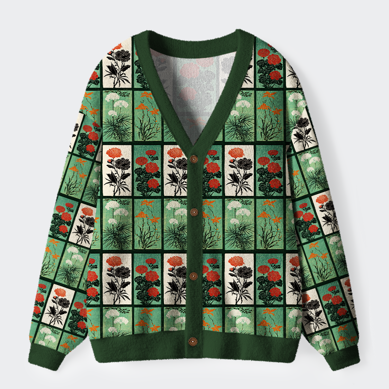Tokyo-Tiger Ukiyoe Evergreen Elegance Ugly Cardigan Sweater