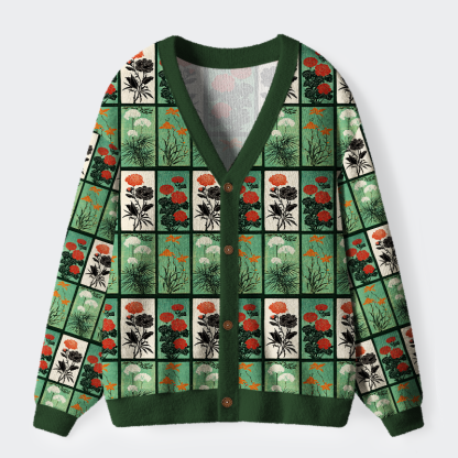 Tokyo-Tiger Ukiyoe Evergreen Elegance Ugly Cardigan Sweater
