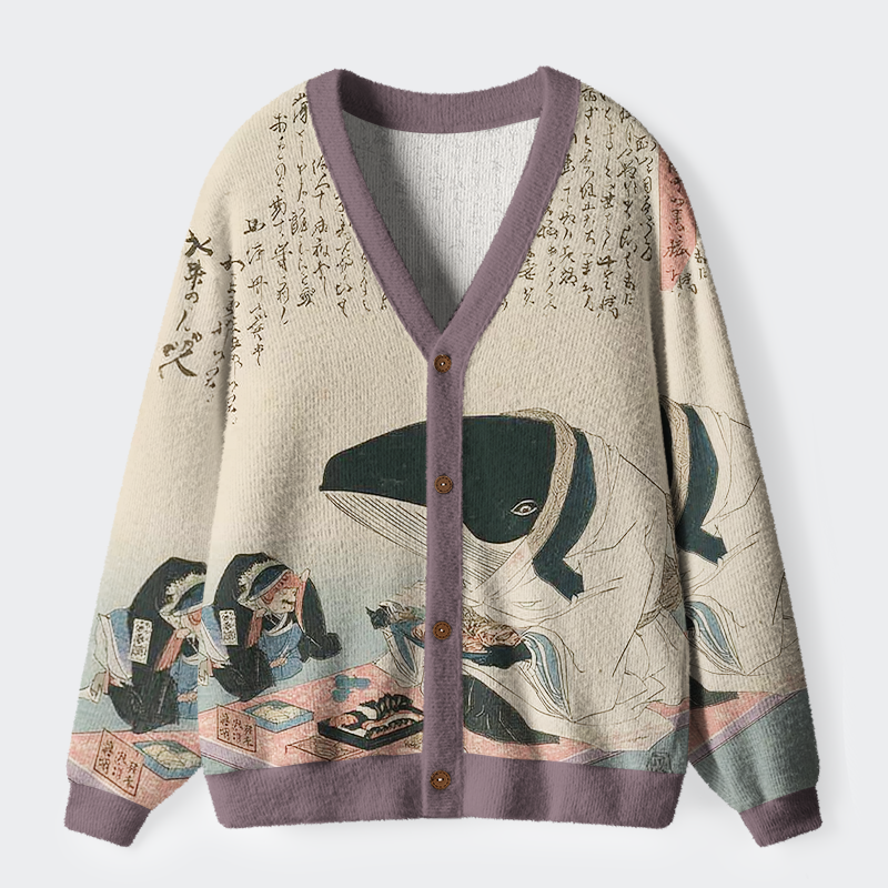 Tokyo-Tiger Whale Lords' Tea Time Ugly Cardigan Sweater