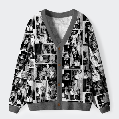 Tokyo-Tiger Monochrome Whispers: The Manga Collage Ugly Cardigan Sweater
