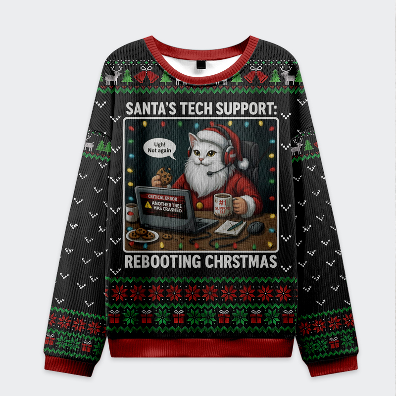 Tokyo-Tiger Santa's Tech Support: Cats Rebooting Christmas Christmas Ugly Sweatshirt