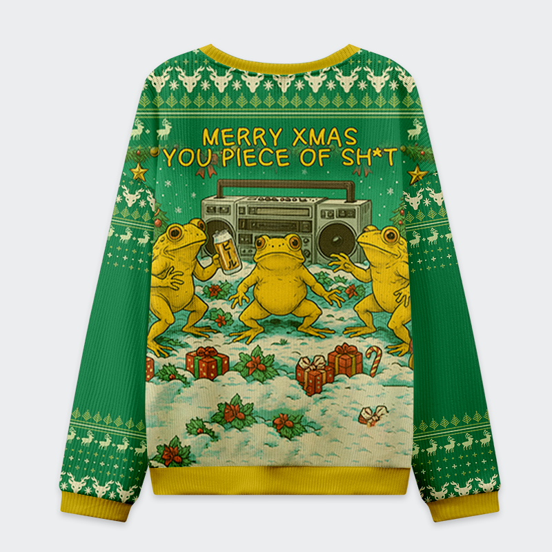 Tokyo-Tiger Froggy Xmas Mayhem: No Rules Allowed! Christmas Ugly Sweatshirt