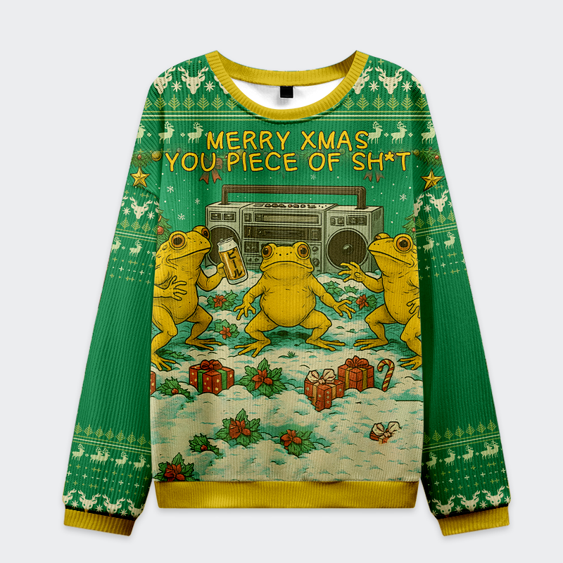 Tokyo-Tiger Froggy Xmas Mayhem: No Rules Allowed! Christmas Ugly Sweatshirt