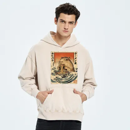 Tokyo-Tiger Hamster Eating Ramen Washed Hoodie