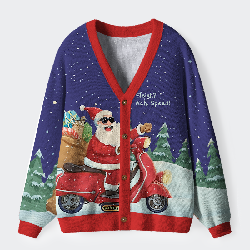 Tokyo-Tiger Santa’s High-Speed Holiday Ugly Cardigan Sweater