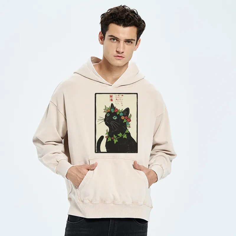 Tokyo-Tiger The Flower-Crowned Cat Washed Hoodie