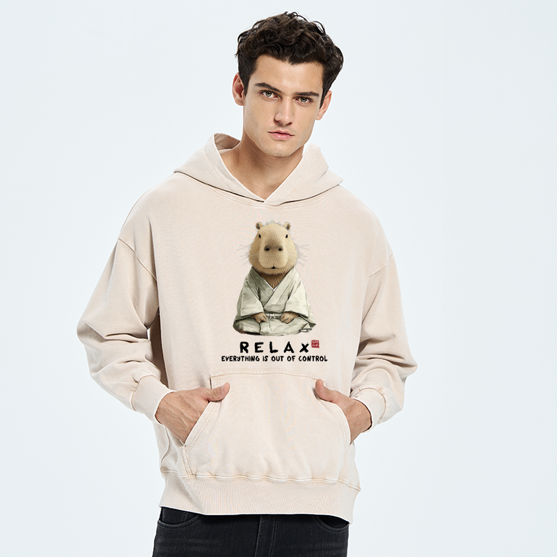 Tokyo-Tiger Zen Capybara：Relax, it's all chaos Washed Hoodie