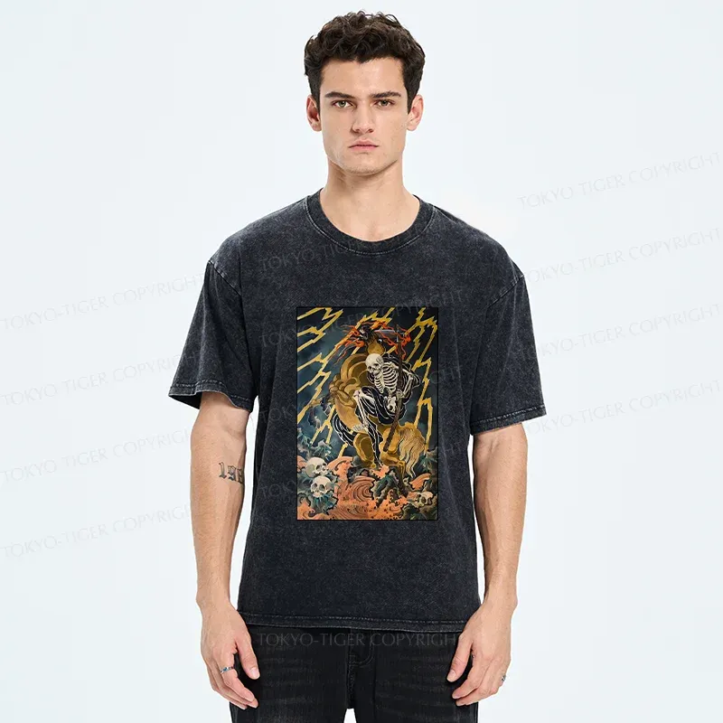 Tokyo-Tiger Ukiyo-e Death God Washed T-Shirt