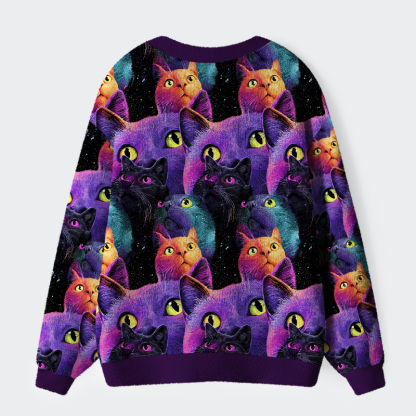 Tokyo-Tiger Cosmic Cat Chronicles Ugly Cardigan Sweater