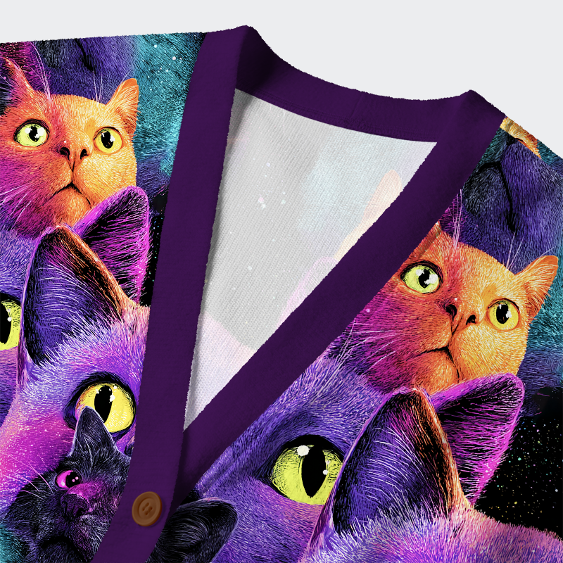 Tokyo-Tiger Cosmic Cat Chronicles Ugly Cardigan Sweater