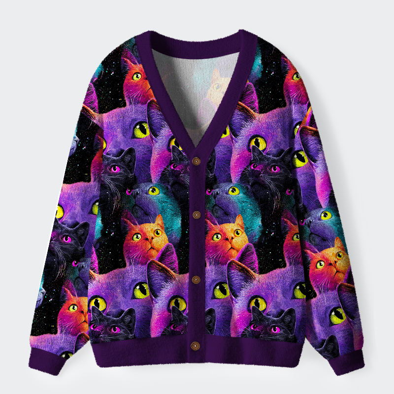 Tokyo-Tiger Cosmic Cat Chronicles Ugly Cardigan Sweater