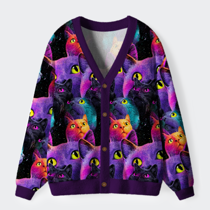 Tokyo-Tiger Cosmic Cat Chronicles Ugly Cardigan Sweater