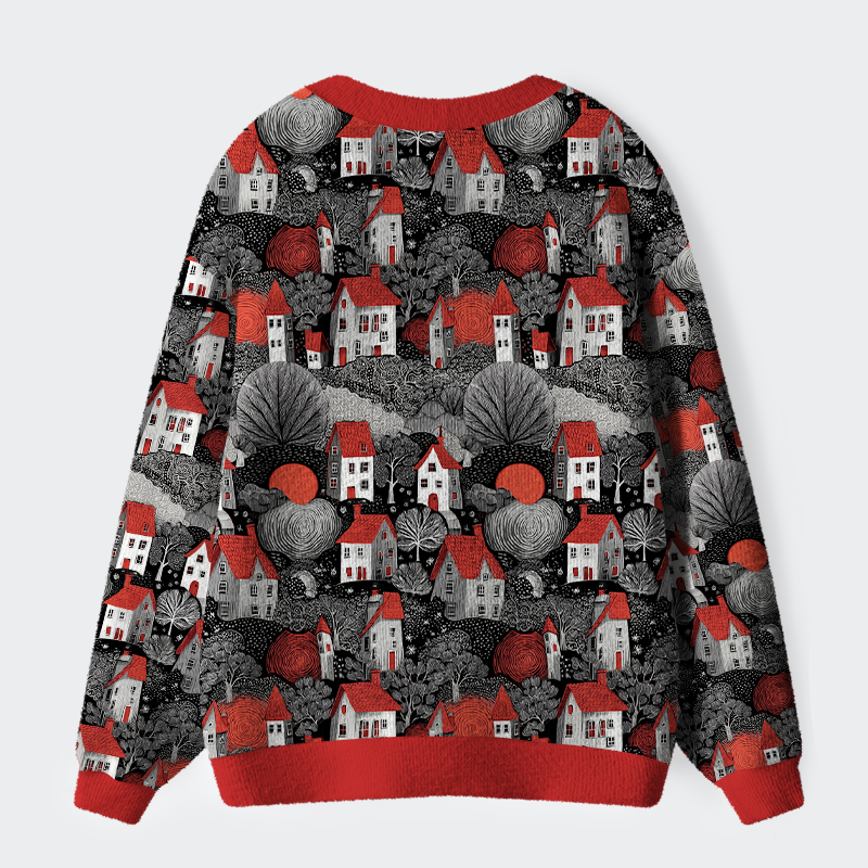 Tokyo-Tiger The Enchanted Village of Red and Black Ugly Cardigan Sweater