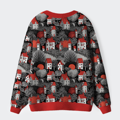 Tokyo-Tiger The Enchanted Village of Red and Black Ugly Cardigan Sweater