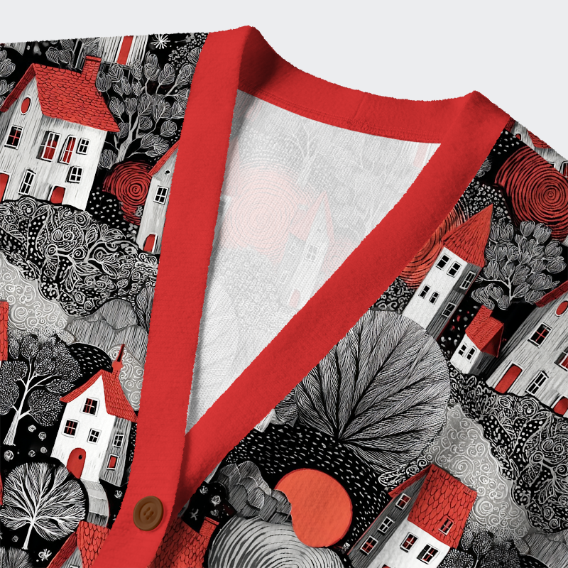 Tokyo-Tiger The Enchanted Village of Red and Black Ugly Cardigan Sweater