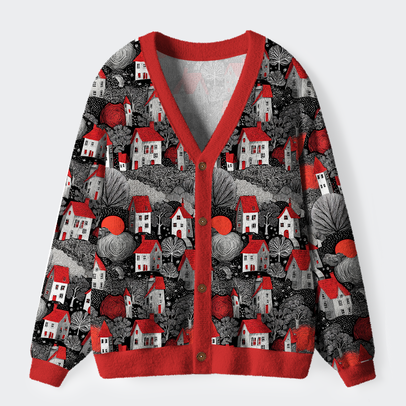 Tokyo-Tiger The Enchanted Village of Red and Black Ugly Cardigan Sweater