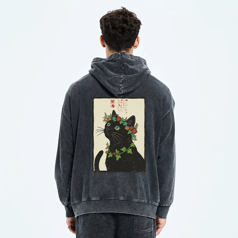 Tokyo-Tiger The Flower-Crowned Cat Washed Zip Hoodie