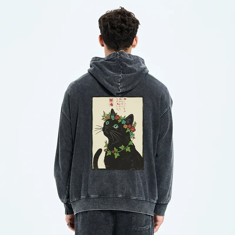 Tokyo-Tiger The Flower-Crowned Cat Washed Zip Hoodie
