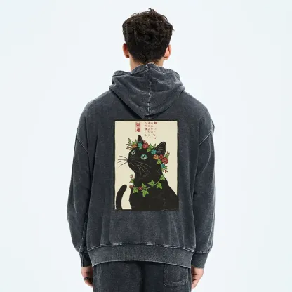 Tokyo-Tiger The Flower-Crowned Cat Washed Zip Hoodie