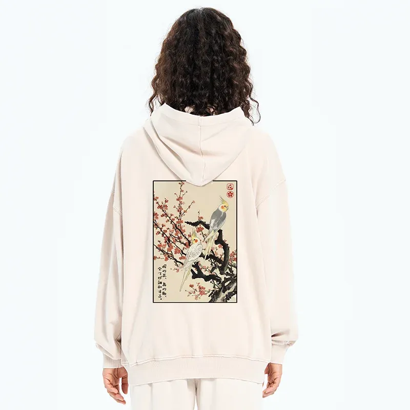 Tokyo-Tiger Whispers of Silent Blossoms Washed Zip Hoodie