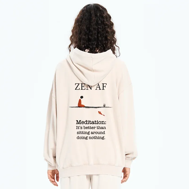 Tokyo-Tiger Zen Vibes Only: The Power of Meditation Washed Zip Hoodie